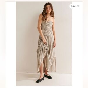 FREE PEOPLE  Brooke Tiered Maxi Dress, Color Snowing, Size Medium